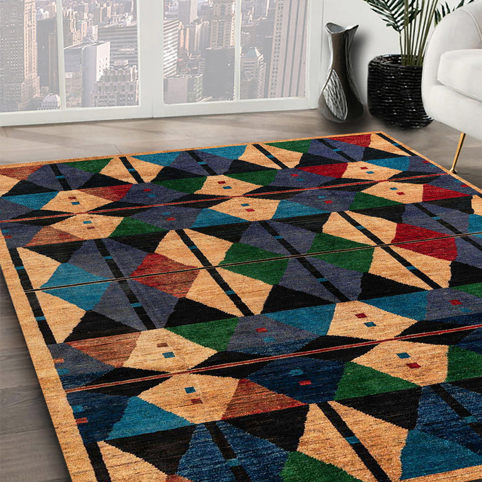Abstract Brown Oriental Rug in Family Room, abs4251