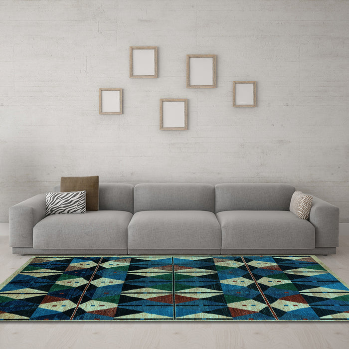 Machine Washable Oriental Light Blue Modern Rug in a Living Room, wshabs4251lblu
