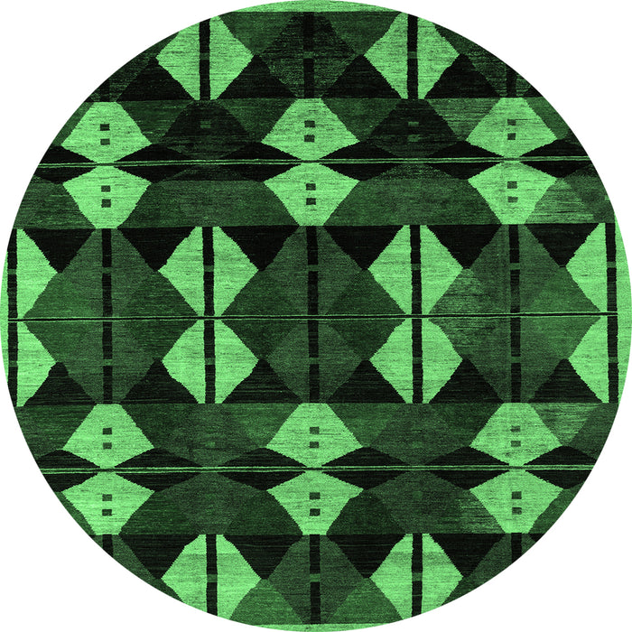 Round Machine Washable Oriental Emerald Green Modern Area Rugs, wshabs4251emgrn