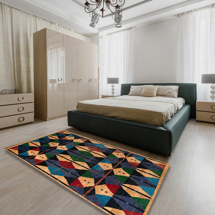 Machine Washable Abstract Brown Rug in a Bedroom, wshabs4251