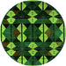 Round Machine Washable Oriental Green Modern Area Rugs, wshabs4251grn