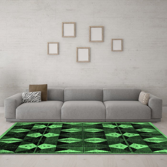 Machine Washable Oriental Emerald Green Modern Area Rugs in a Living Room,, wshabs4251emgrn