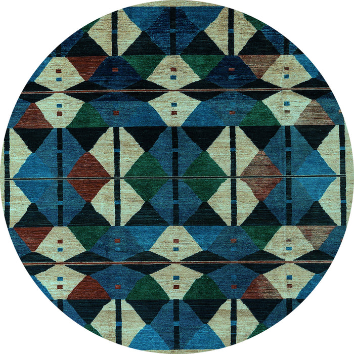 Round Machine Washable Oriental Light Blue Modern Rug, wshabs4251lblu
