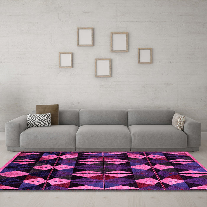 Machine Washable Oriental Pink Modern Rug in a Living Room, wshabs4251pnk
