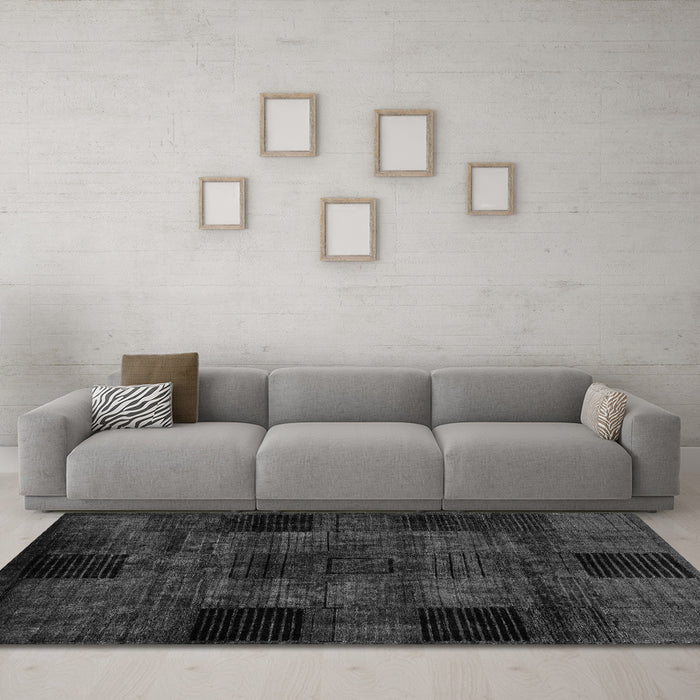 Machine Washable Oriental Gray Modern Rug in a Living Room,, wshabs4252gry