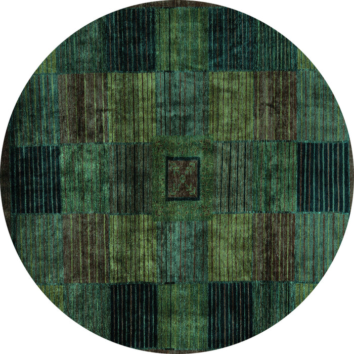 Round Machine Washable Oriental Turquoise Modern Area Rugs, wshabs4252turq