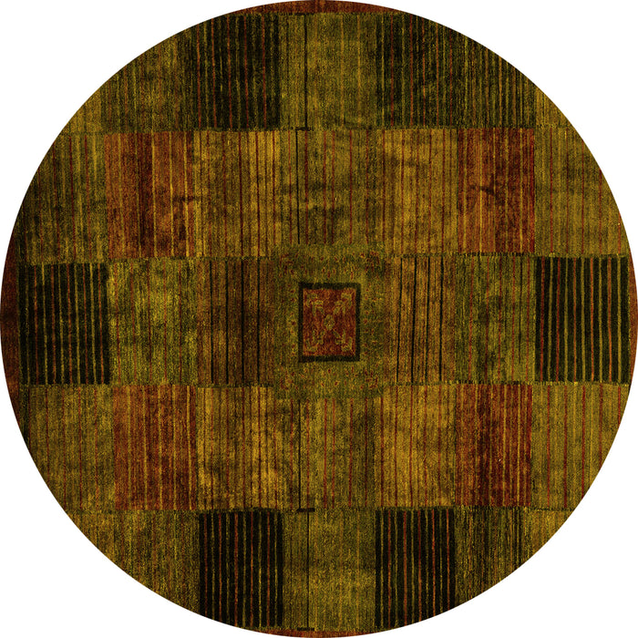 Round Machine Washable Oriental Yellow Modern Rug, wshabs4252yw