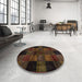 Round Machine Washable Abstract Night Red Rug in a Office, wshabs4252