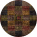 Round Machine Washable Abstract Night Red Rug, wshabs4252