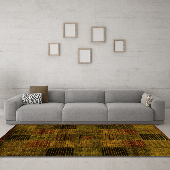 Machine Washable Oriental Yellow Modern Rug in a Living Room, wshabs4252yw