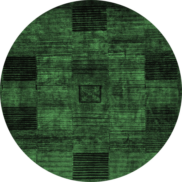 Round Machine Washable Oriental Emerald Green Modern Area Rugs, wshabs4252emgrn