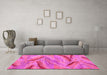 Machine Washable Oriental Pink Modern Rug in a Living Room, wshabs4253pnk