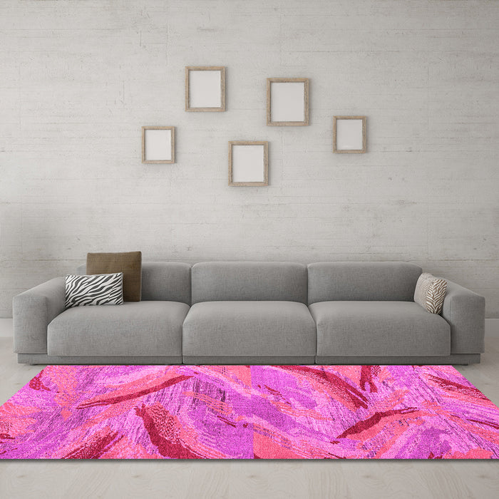 Machine Washable Oriental Pink Modern Rug in a Living Room, wshabs4253pnk