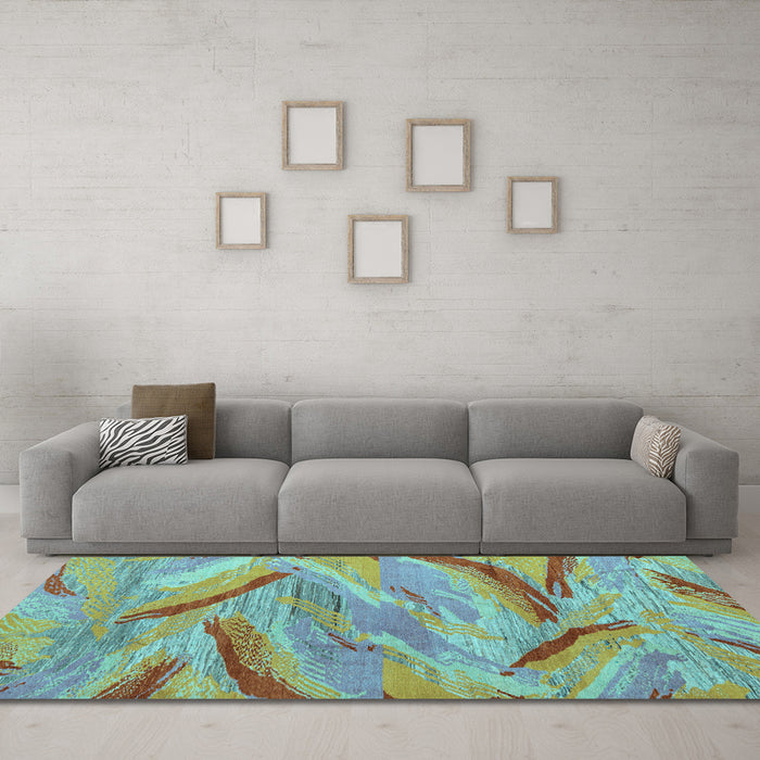 Machine Washable Oriental Light Blue Modern Rug in a Living Room, wshabs4253lblu