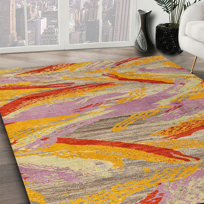 Machine Washable Abstract Orange Rug in a Family Room, wshabs4253