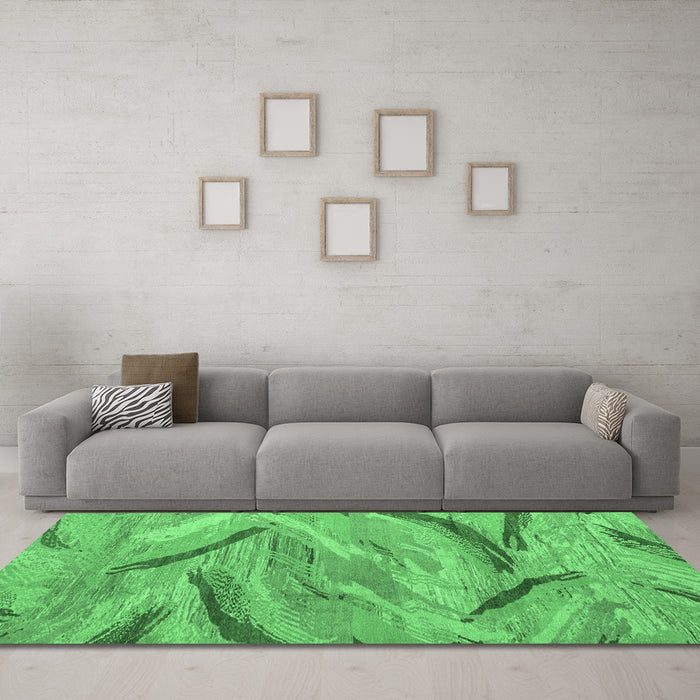 Machine Washable Oriental Emerald Green Modern Area Rugs in a Living Room,, wshabs4253emgrn