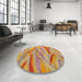 Round Machine Washable Abstract Orange Rug in a Office, wshabs4253