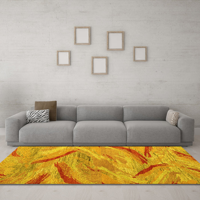 Machine Washable Oriental Yellow Modern Rug in a Living Room, wshabs4253yw
