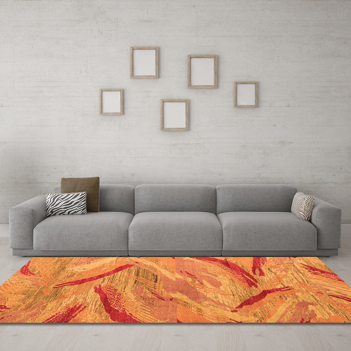 Machine Washable Oriental Orange Modern Area Rugs in a Living Room, wshabs4253org