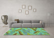 Machine Washable Oriental Turquoise Modern Area Rugs in a Living Room,, wshabs4253turq