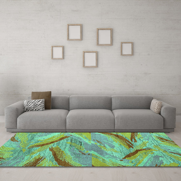 Machine Washable Oriental Turquoise Modern Area Rugs in a Living Room,, wshabs4253turq