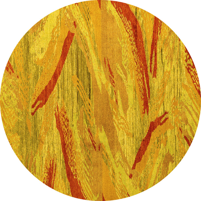 Round Machine Washable Oriental Yellow Modern Rug, wshabs4253yw