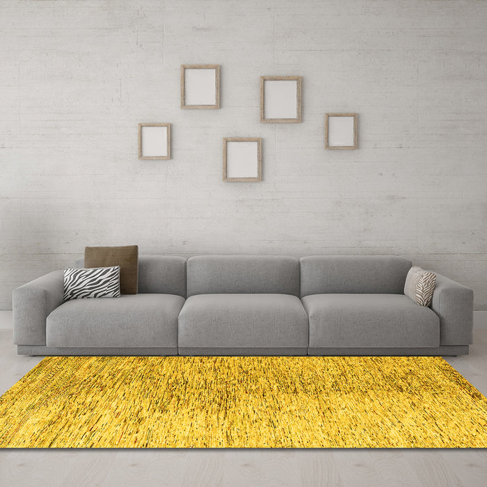 Machine Washable Oriental Yellow Modern Rug in a Living Room, wshabs4254yw
