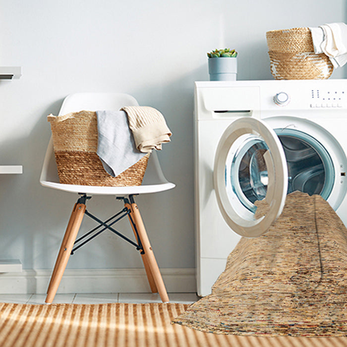 Machine Washable Abstract Chocolate Brown Rug in a Washing Machine, wshabs4254