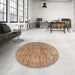 Round Abstract Sandy Brown Oriental Rug in a Office, abs4255