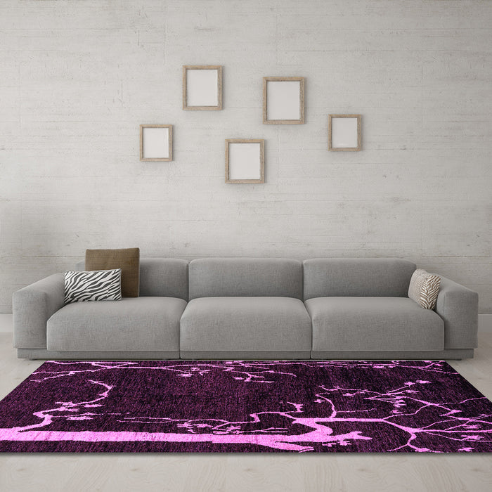 Machine Washable Oriental Purple Modern Area Rugs in a Living Room, wshabs4256pur