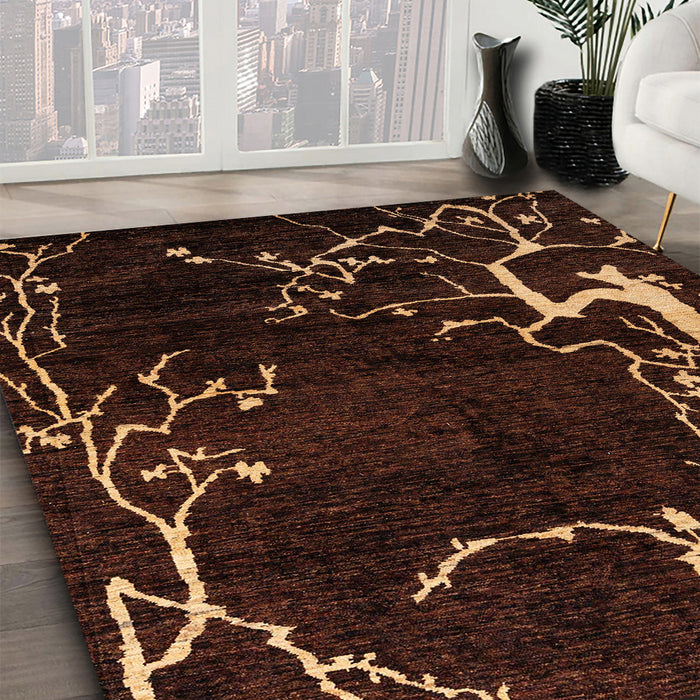 Abstract Sienna Brown Oriental Rug in Family Room, abs4256