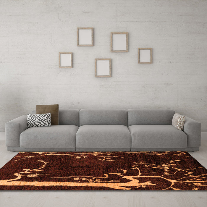 Machine Washable Oriental Orange Modern Area Rugs in a Living Room, wshabs4256org