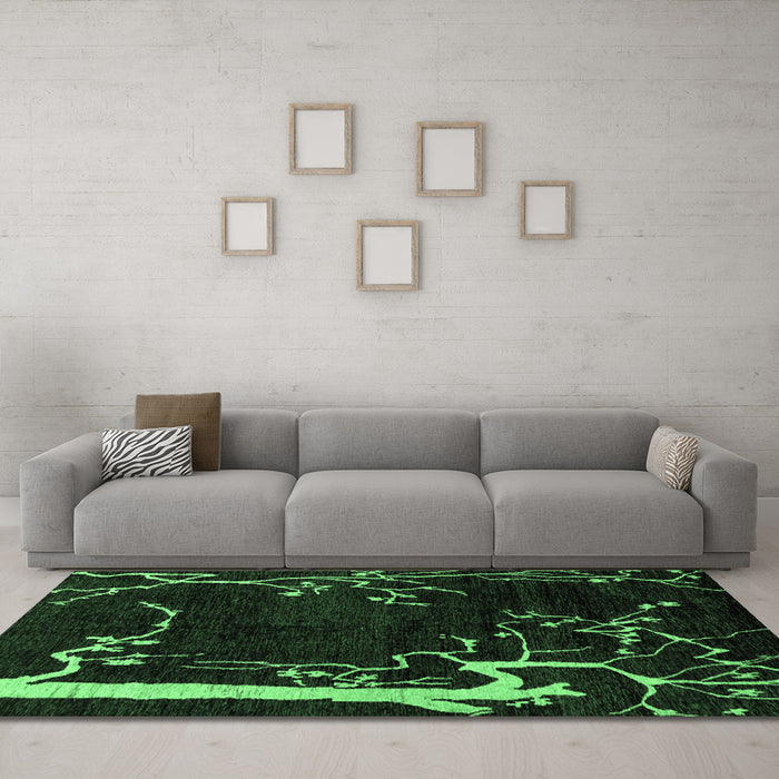 Machine Washable Oriental Emerald Green Modern Area Rugs in a Living Room,, wshabs4256emgrn