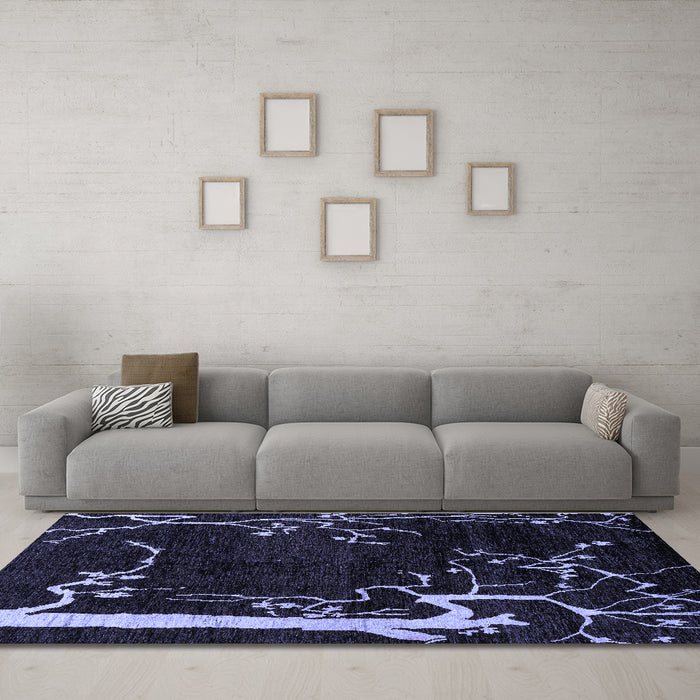 Machine Washable Oriental Blue Modern Rug in a Living Room, wshabs4256blu