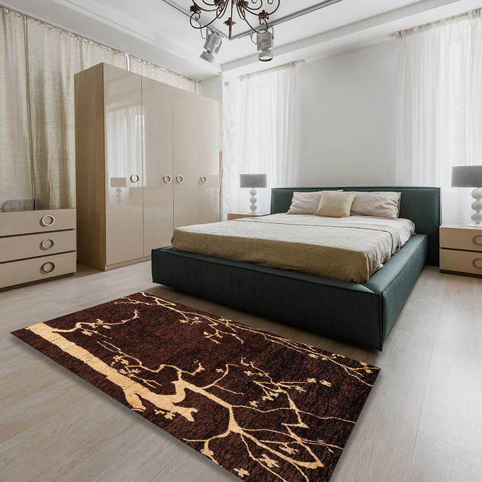 Machine Washable Abstract Sienna Brown Rug in a Bedroom, wshabs4256