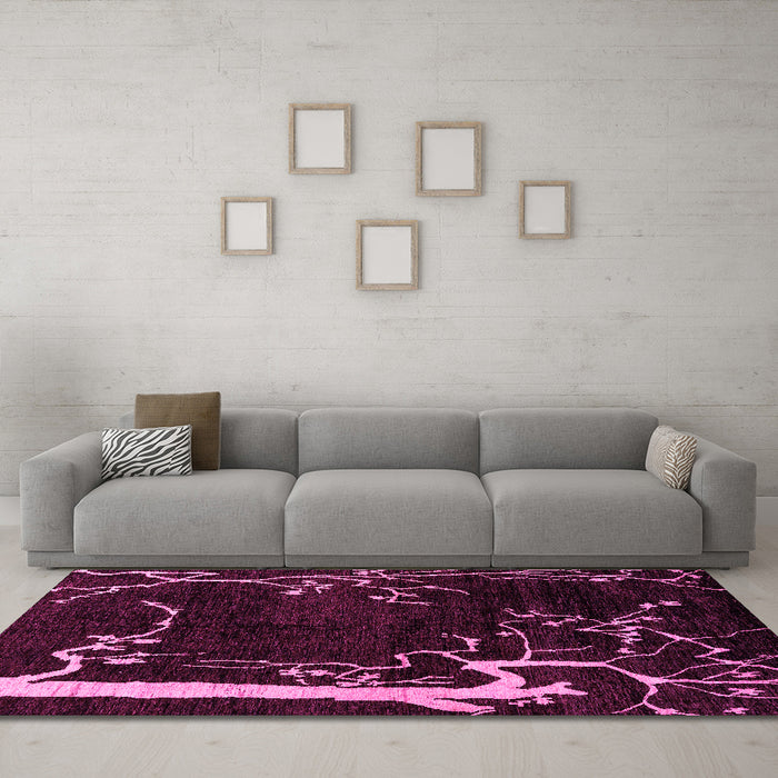 Machine Washable Oriental Pink Modern Rug in a Living Room, wshabs4256pnk