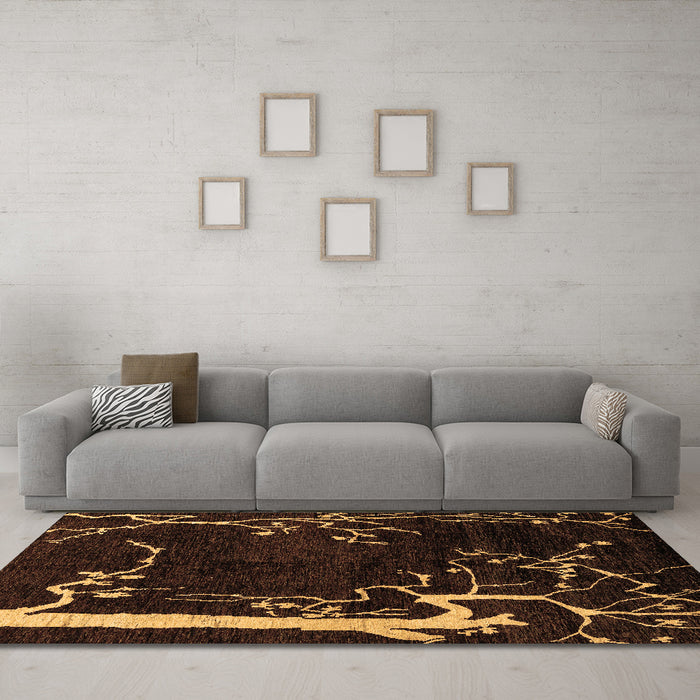 Machine Washable Oriental Brown Modern Rug in a Living Room,, wshabs4256brn
