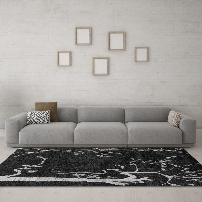 Machine Washable Oriental Gray Modern Rug in a Living Room,, wshabs4256gry