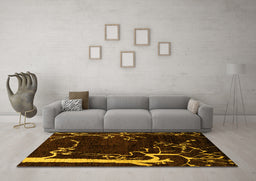 Machine Washable Oriental Yellow Modern Rug in a Living Room, wshabs4256yw