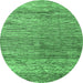 Round Machine Washable Oriental Emerald Green Modern Area Rugs, wshabs4257emgrn