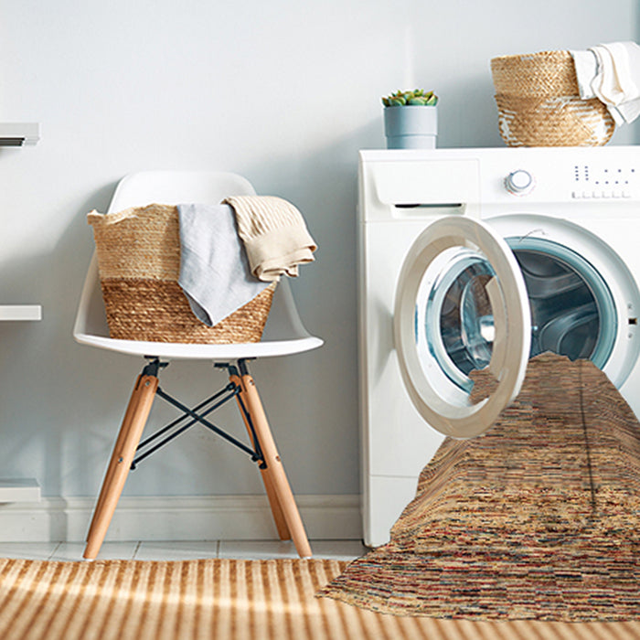 Machine Washable Abstract Saddle Brown Rug in a Washing Machine, wshabs4257