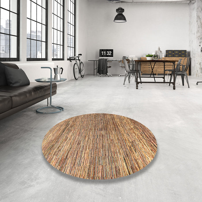 Round Abstract Saddle Brown Oriental Rug in a Office, abs4257