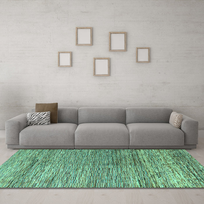 Machine Washable Oriental Turquoise Modern Area Rugs in a Living Room,, wshabs4257turq