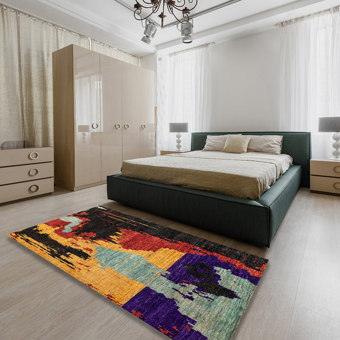 Machine Washable Abstract Brown Rug in a Bedroom, wshabs4258