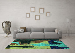Machine Washable Oriental Turquoise Modern Area Rugs in a Living Room,, wshabs4258turq