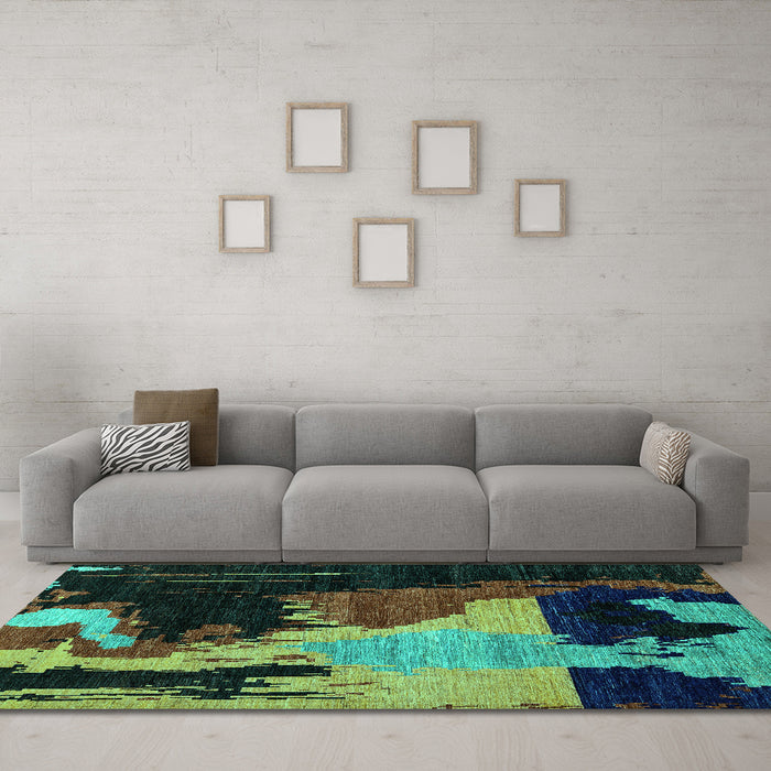 Machine Washable Oriental Turquoise Modern Area Rugs in a Living Room,, wshabs4258turq