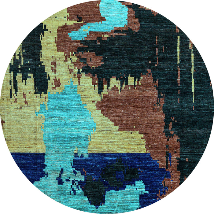 Round Oriental Light Blue Modern Rug, abs4258lblu