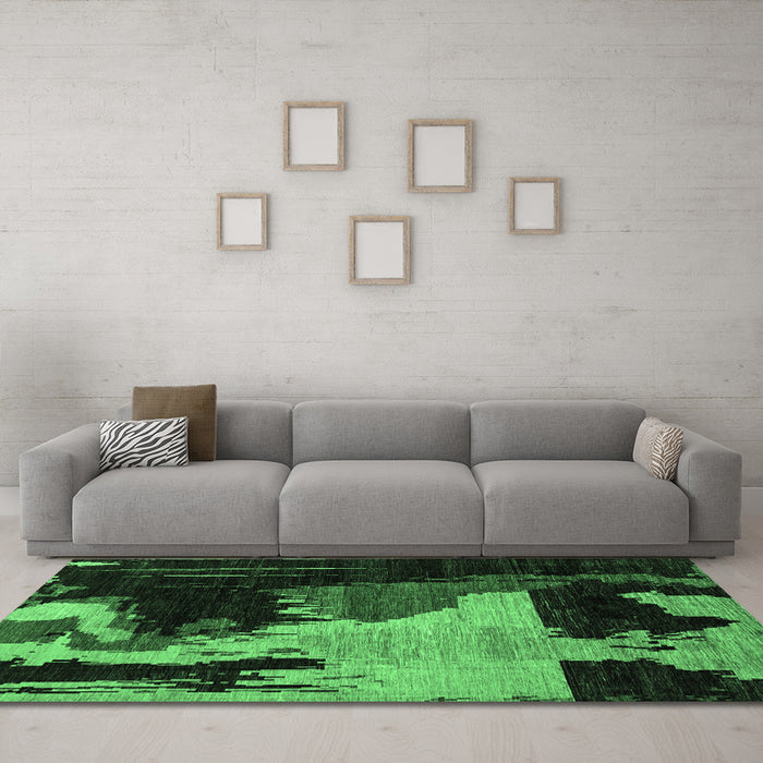 Machine Washable Oriental Emerald Green Modern Area Rugs in a Living Room,, wshabs4258emgrn