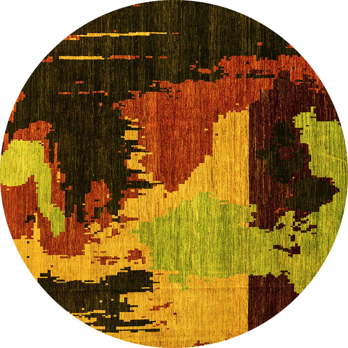 Round Machine Washable Oriental Yellow Modern Rug, wshabs4258yw