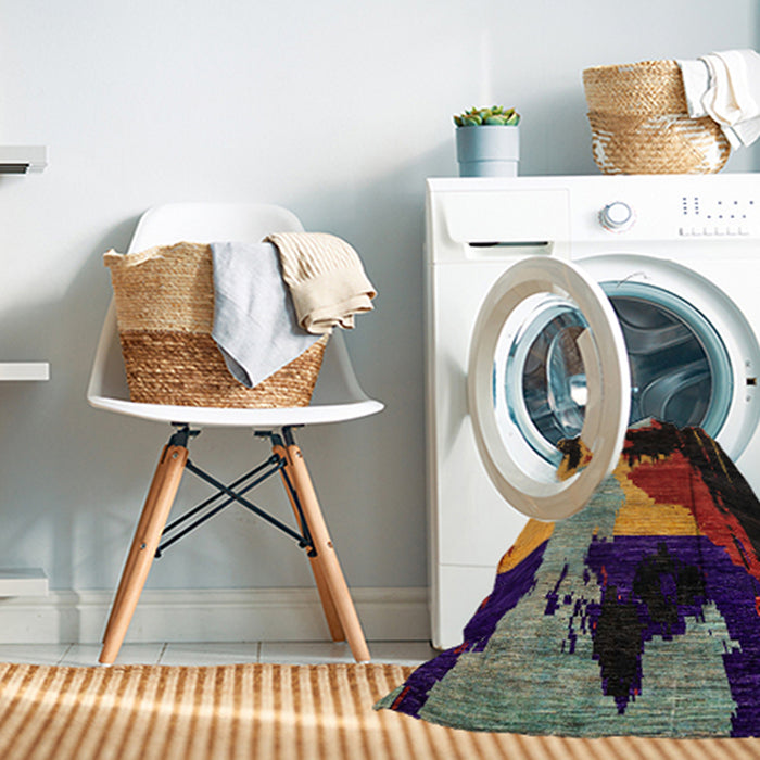 Machine Washable Abstract Brown Rug in a Washing Machine, wshabs4258